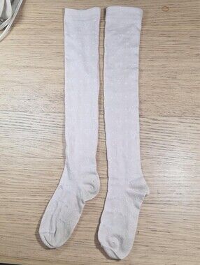 Innocent World Pale Pink Embossed Heart OTK Socks | Sweet Lolita